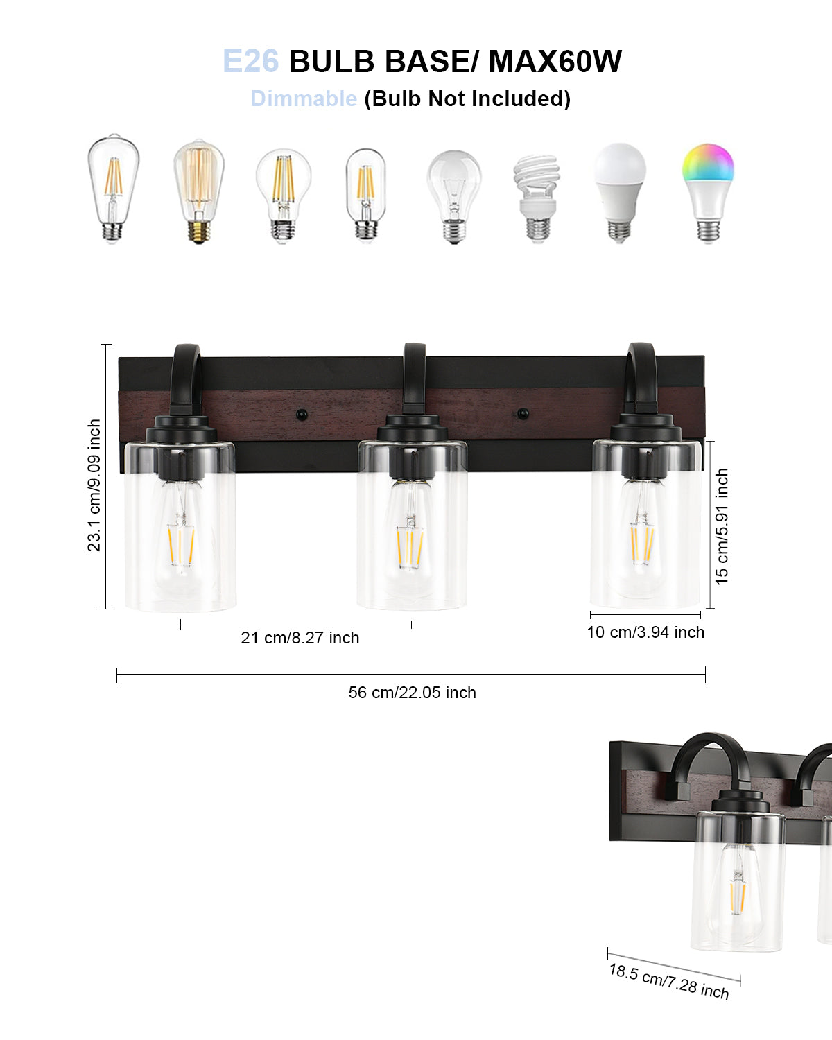 3/4-Light Metal Frame Vanity Lights Over Mirror, Modern Wall Sconce with Clear Glass Shades for Bathroom, Vanity Table, E26 Base