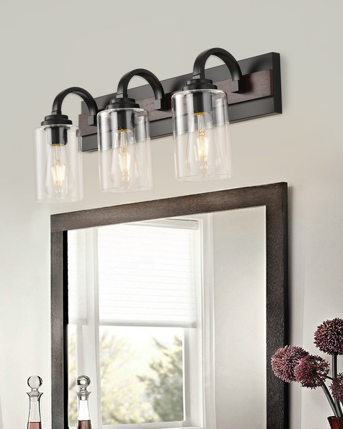 3/4-Light Metal Frame Vanity Lights Over Mirror, Modern Wall Sconce with Clear Glass Shades for Bathroom, Vanity Table, E26 Base