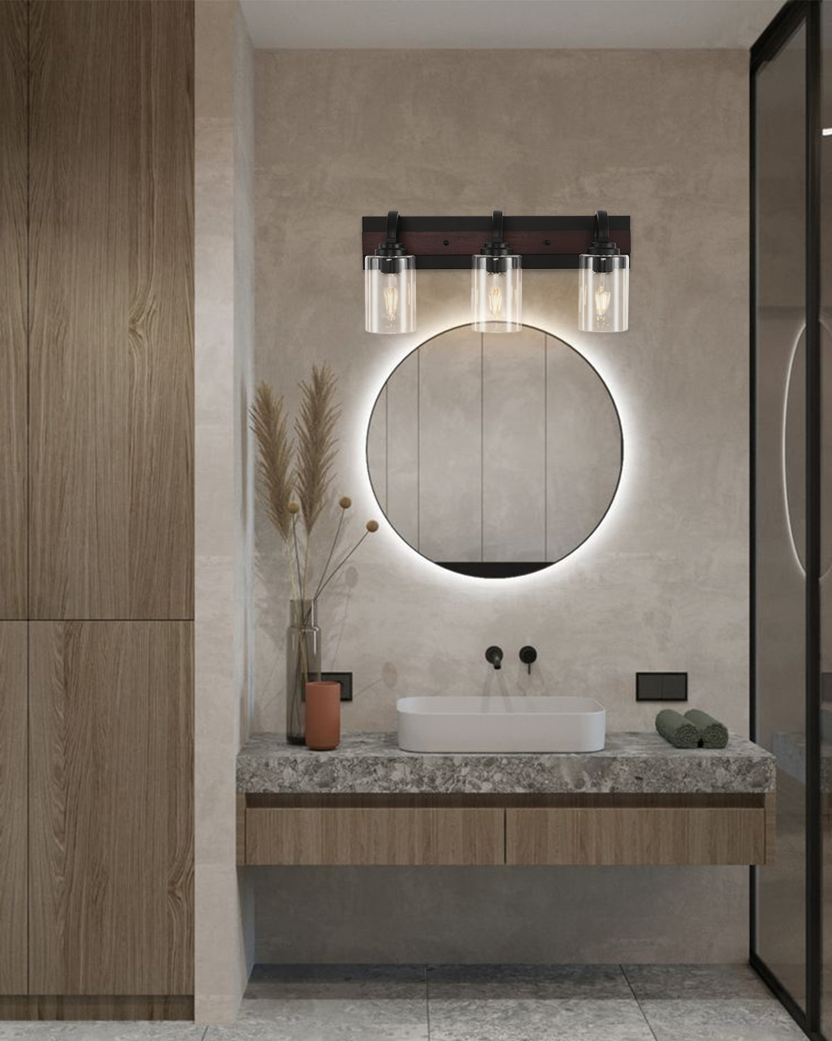 3/4-Light Metal Frame Vanity Lights Over Mirror, Modern Wall Sconce with Clear Glass Shades for Bathroom, Vanity Table, E26 Base