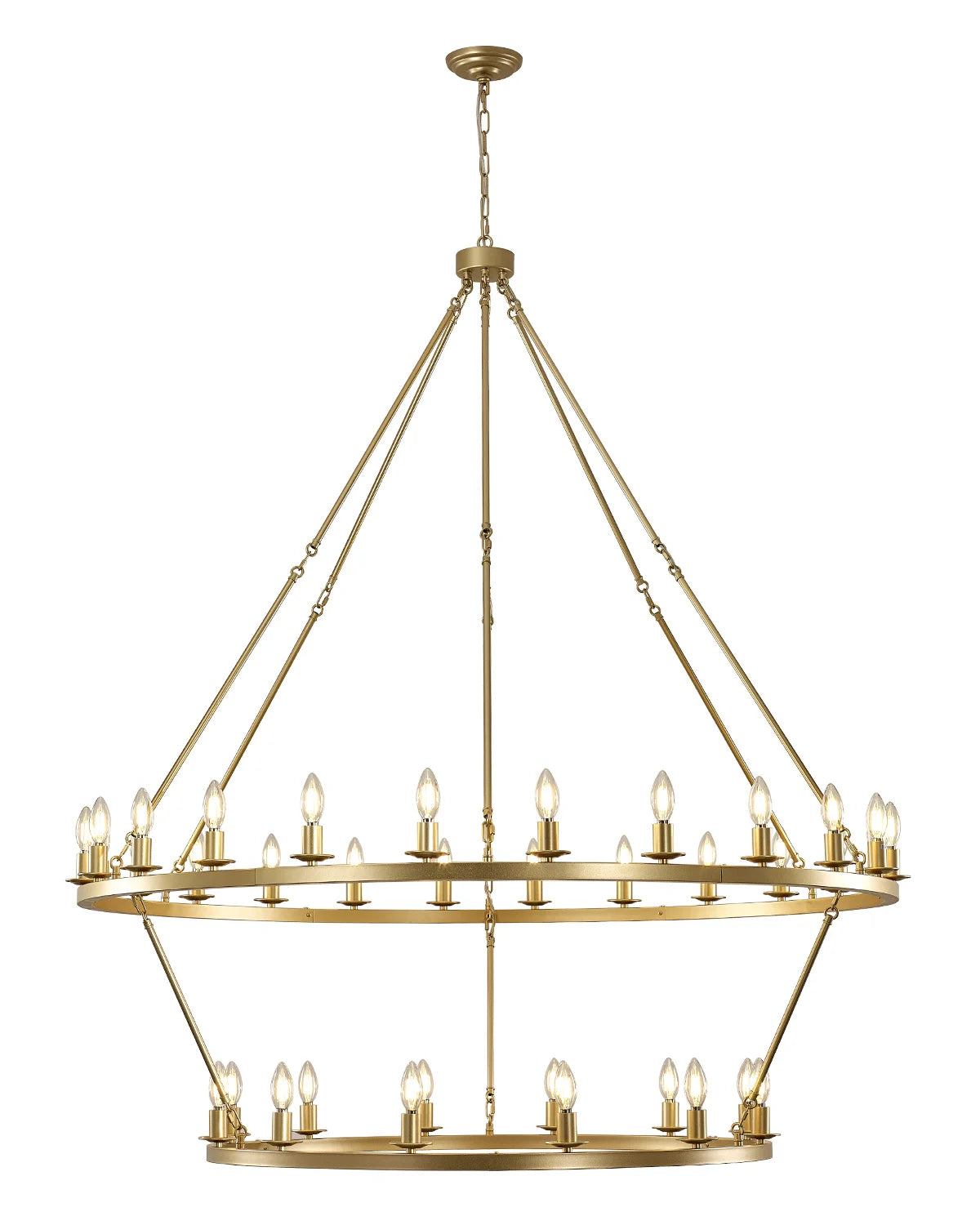 Gold Wagon Wheel Chandelier 2 Tier 60-Inch 36/54-Light, Extra Large Round Rustic Farmhouse Chandelier Metal Circle Chandeliers