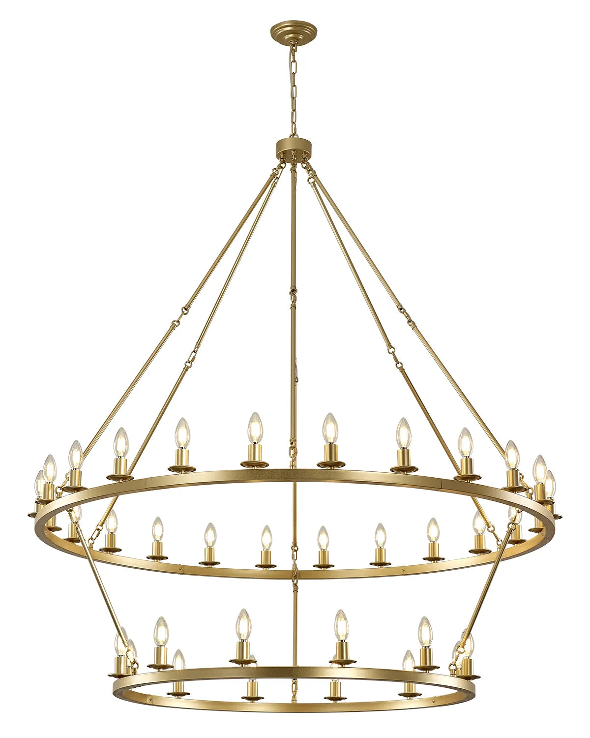 Gold Wagon Wheel Chandelier 2 Tier 60-Inch 36/54-Light, Extra Large Round Rustic Farmhouse Chandelier Metal Circle Chandeliers