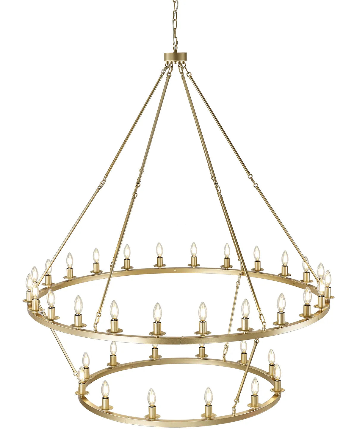 Gold Wagon Wheel Chandelier 2 Tier 60-Inch 36/54-Light, Extra Large Round Rustic Farmhouse Chandelier Metal Circle Chandeliers