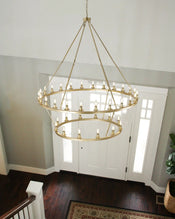 Gold Wagon Wheel Chandelier 2 Tier 60-Inch 36/54-Light, Extra Large Round Rustic Farmhouse Chandelier Metal Circle Chandeliers