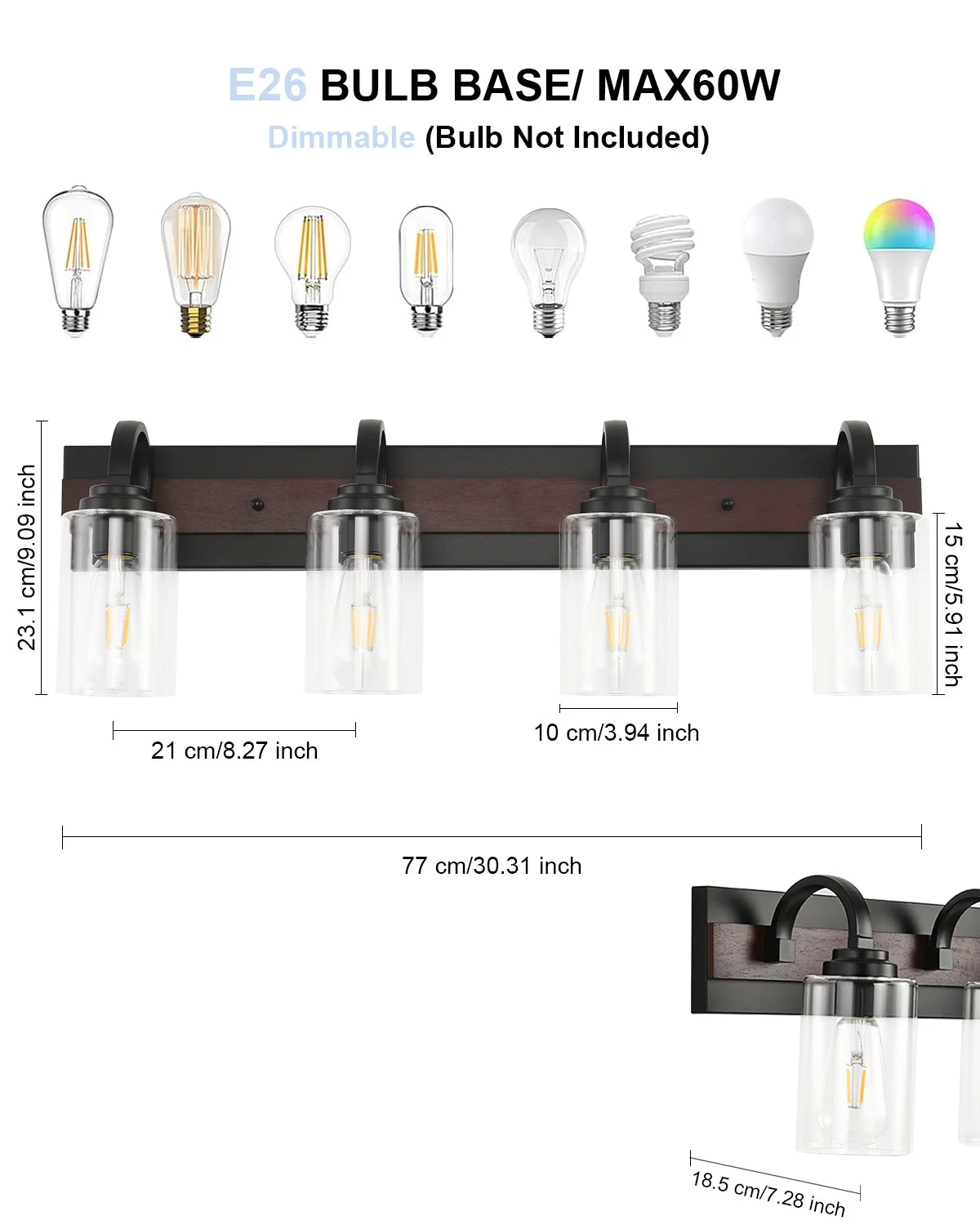 3/4-Light Metal Frame Vanity Lights Over Mirror, Modern Wall Sconce with Clear Glass Shades for Bathroom, Vanity Table, E26 Base