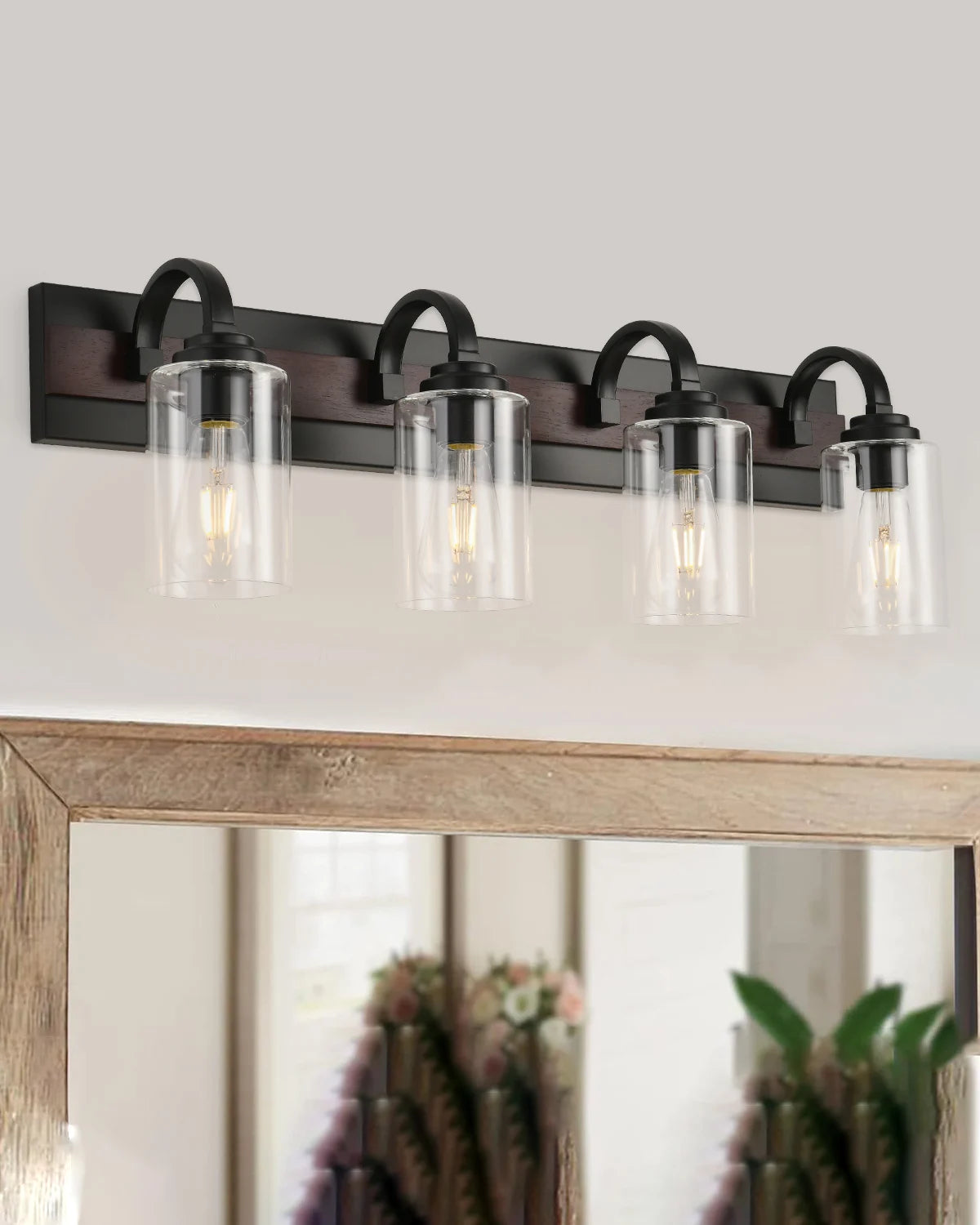 3/4-Light Metal Frame Vanity Lights Over Mirror, Modern Wall Sconce with Clear Glass Shades for Bathroom, Vanity Table, E26 Base