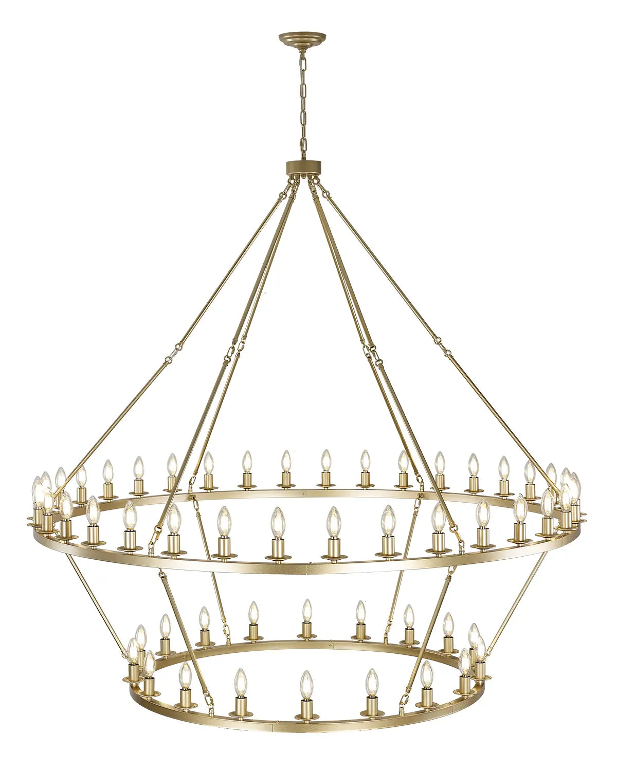 Gold Wagon Wheel Chandelier 2 Tier 60-Inch 36/54-Light, Extra Large Round Rustic Farmhouse Chandelier Metal Circle Chandeliers