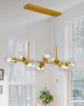 Linear Glass Bubble Chandelier for Kitchen Island and Entryway Mid-Century Style Gold Finish