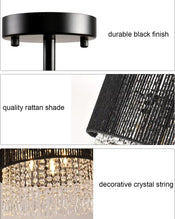 Drum Hanging Light Fixture Swag Lamp Plug | Modern Black Crystal Ceiling Lighting