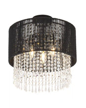 Drum Hanging Light Fixture Swag Lamp Plug | Modern Black Crystal Ceiling Lighting