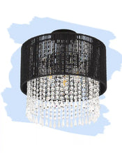 Drum Hanging Light Fixture Swag Lamp Plug | Modern Black Crystal Ceiling Lighting