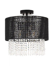 Drum Hanging Light Fixture Swag Lamp Plug | Modern Black Crystal Ceiling Lighting