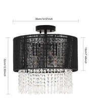 Drum Hanging Light Fixture Swag Lamp Plug | Modern Black Crystal Ceiling Lighting