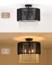 Drum Hanging Light Fixture Swag Lamp Plug | Modern Black Crystal Ceiling Lighting