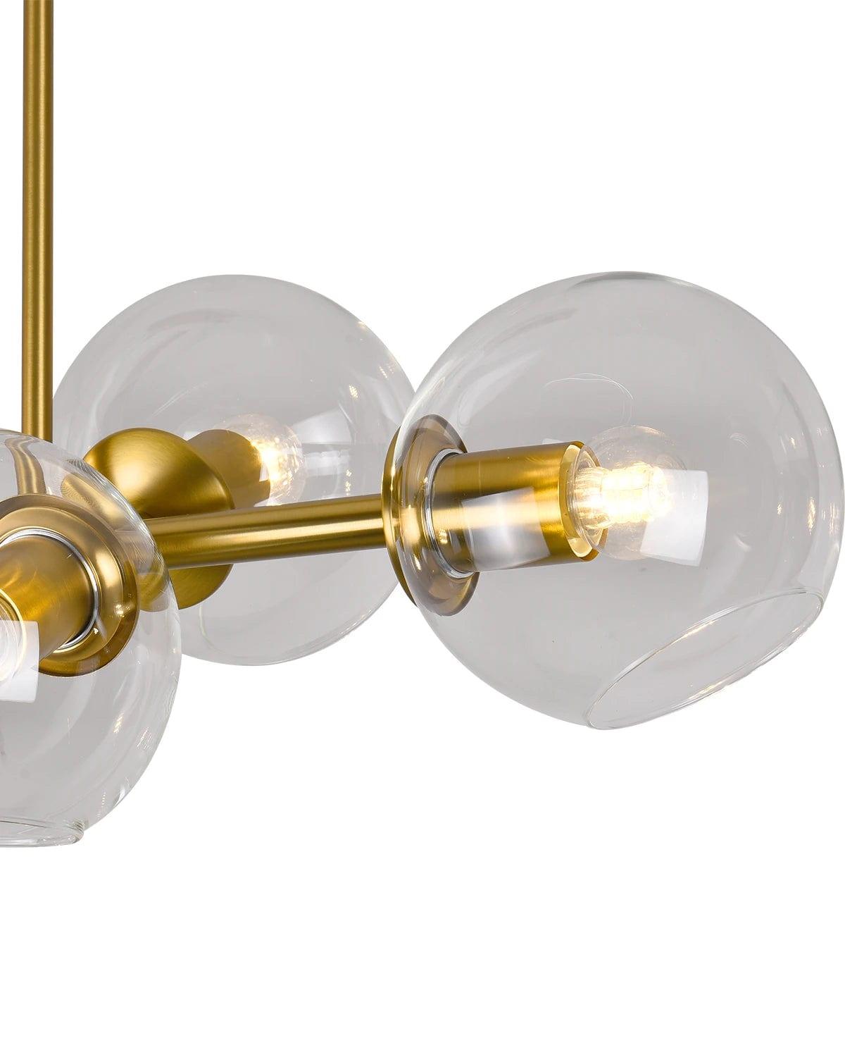 Linear Glass Bubble Chandelier for Kitchen Island and Entryway Mid-Century Style Gold Finish - PAKOKULA LIGHTING