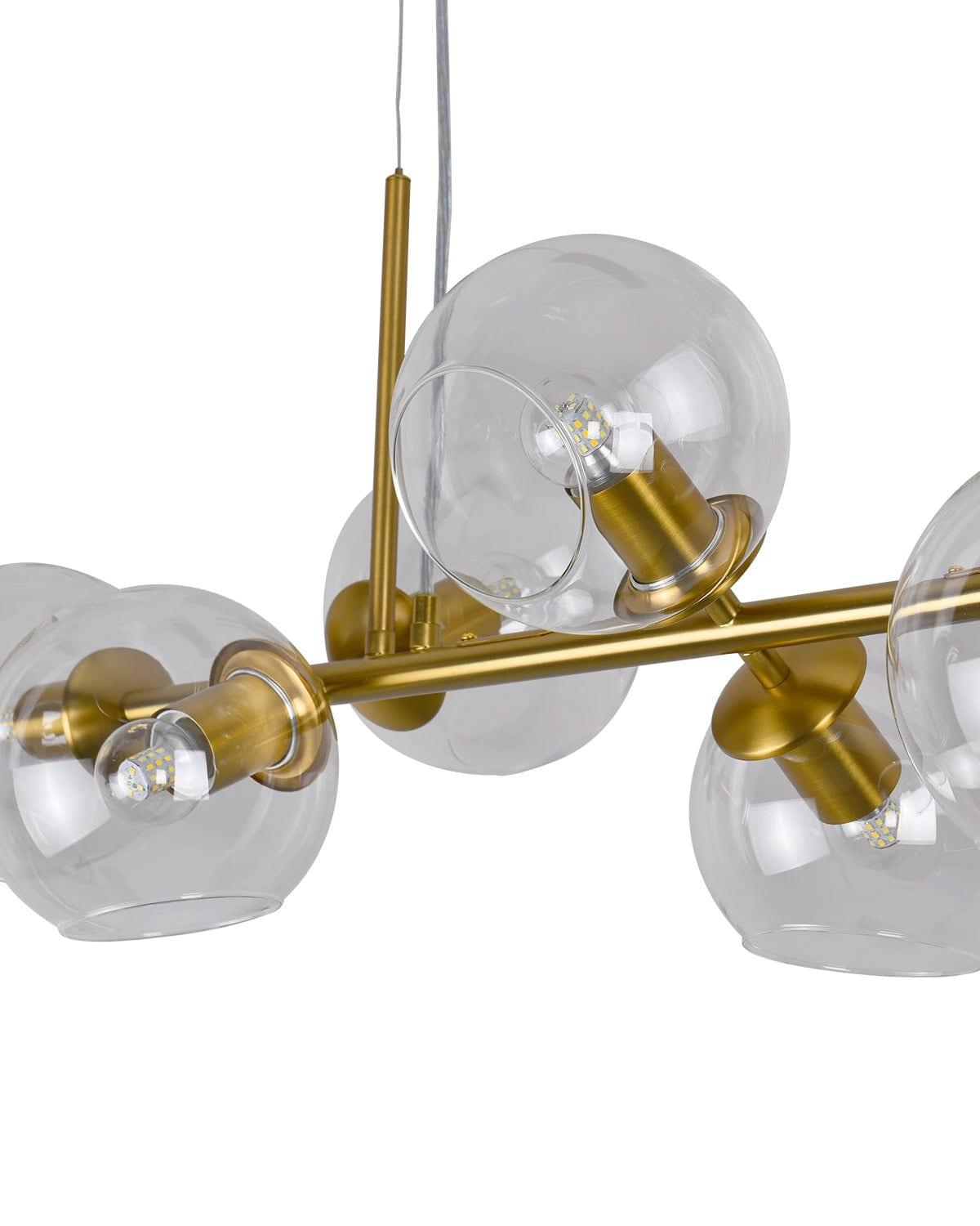 Linear Glass Bubble Chandelier for Kitchen Island and Entryway Mid-Century Style Gold Finish - PAKOKULA LIGHTING
