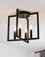 Contemporary Geometric Flush Mount Ceiling Light Fixture With Geometric Metal Cage