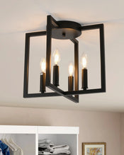 Contemporary Geometric Flush Mount Ceiling Light Fixture With Geometric Metal Cage