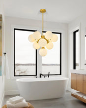 bubble chandelier over bathtub
