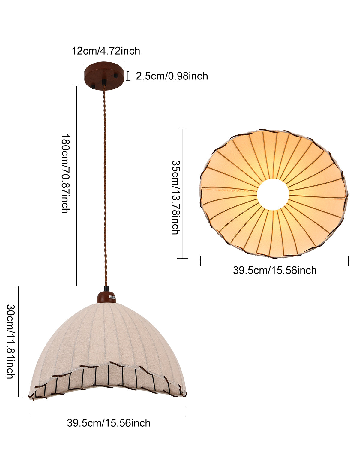 Style Interior Decoration Hanging Light,Yellowish -Circular Cloth Lampshade Pendant Lamp,Adjustable Rope Lighting Fixtures