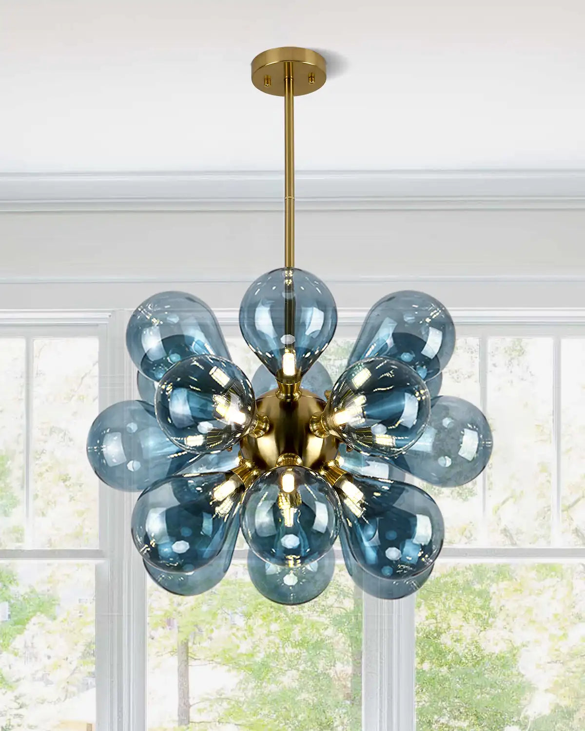 Blue Pendant Light Chandelier For Dining Room , Bubble Glass Light Fixture 18 Balls Blue