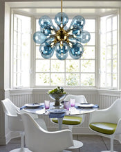 Blue Pendant Light Chandelier For Dining Room , Bubble Glass Light Fixture 18 Balls Blue