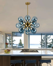 Blue Pendant Light Chandelier For Dining Room , Bubble Glass Light Fixture 18 Balls Blue