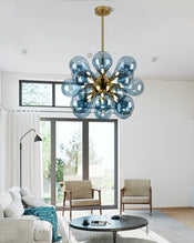 Blue Pendant Light Chandelier For Dining Room , Bubble Glass Light Fixture 18 Balls Blue