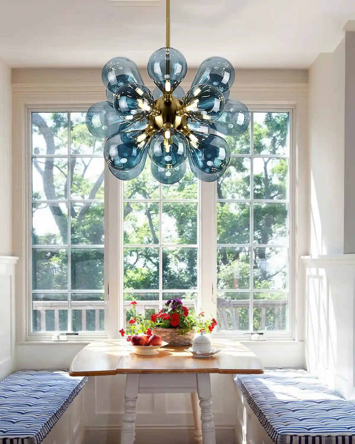 Blue Pendant Light Chandelier For Dining Room , Bubble Glass Light Fixture 18 Balls Blue