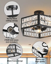 15” 4-Light Modern Crystal Chandeliers Black Dinning Room Light Fixture