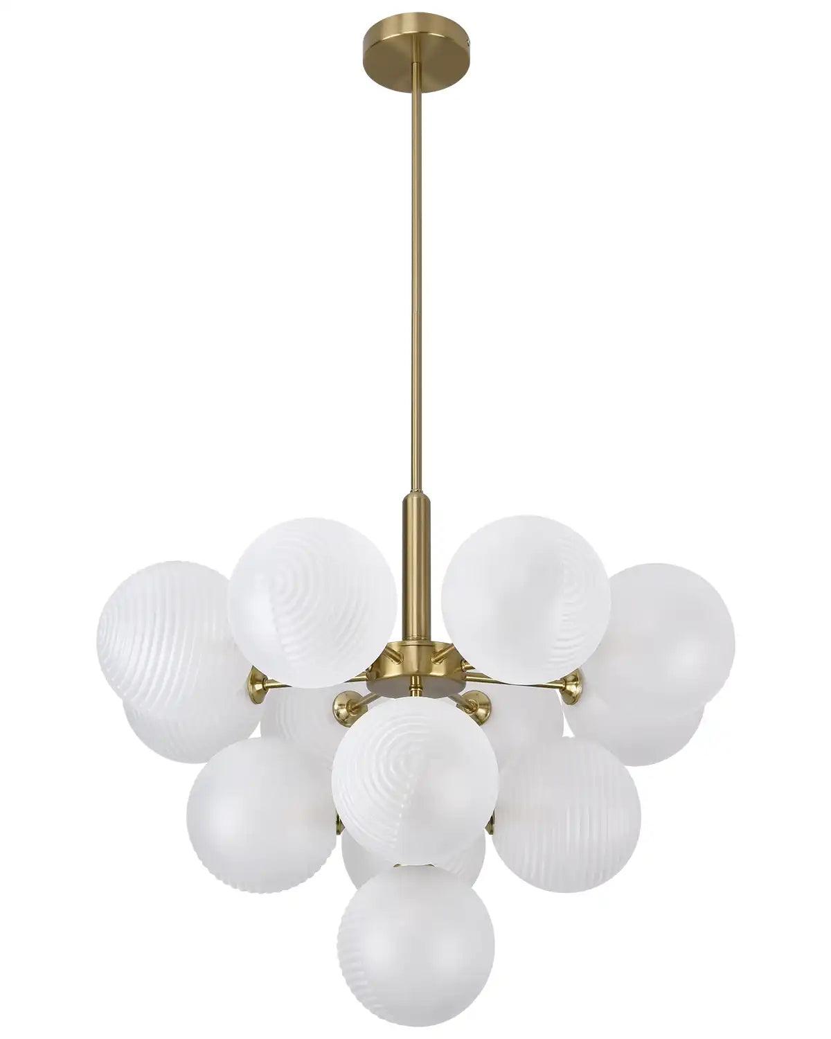 Modern Glass Gold Bubbles Chandelier Fixture for Dining Room, Kitchen Island and Living Room White Glass Globe 5/13 Bubbles - PAKOKULA LIGHTING