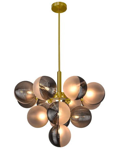 Contemporary Glass Bubble Chandelier Cluster Gray and White Textured 5/13 Bulbs - PAKOKULA LIGHTING